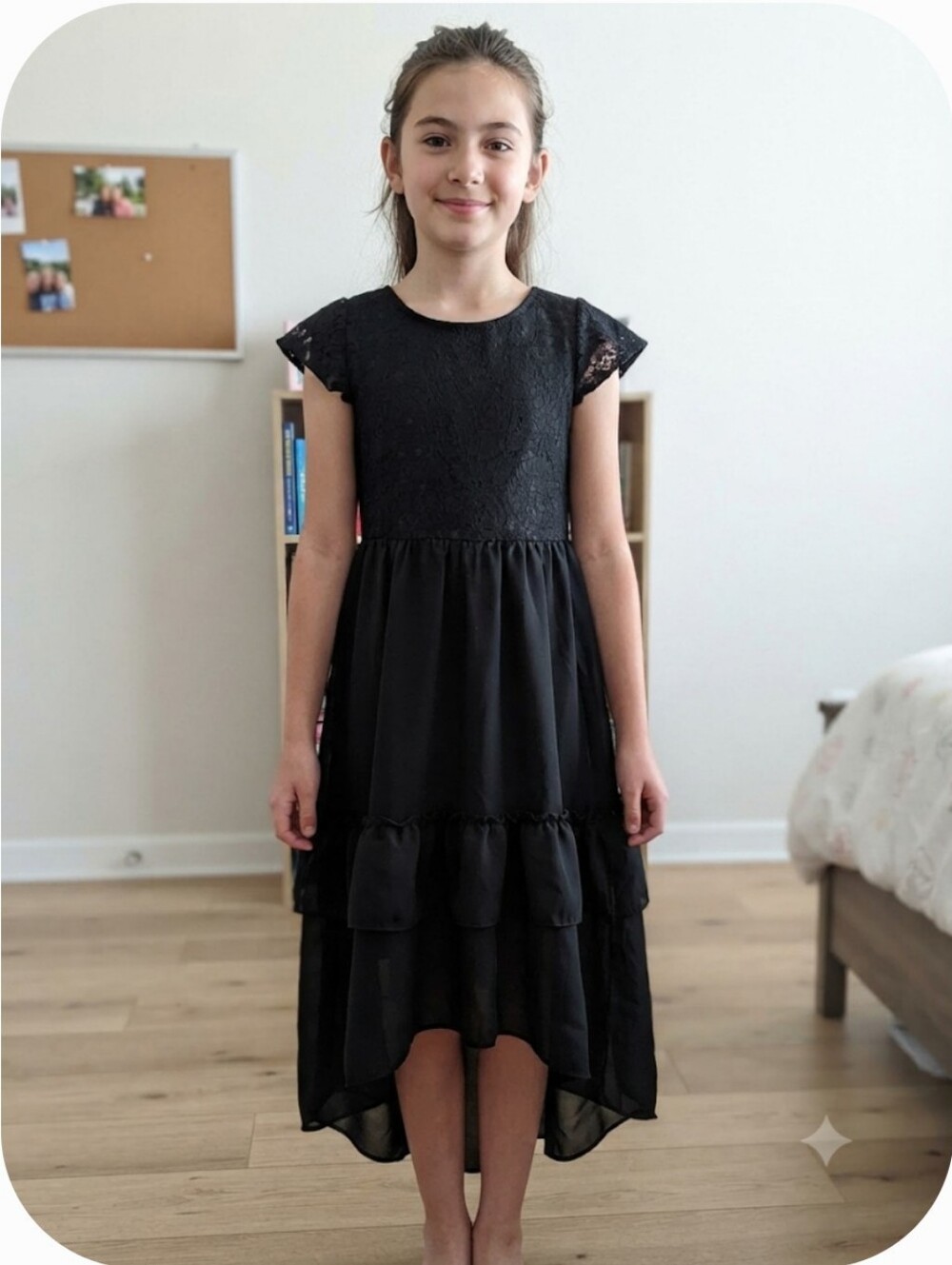 Hosika Black Lace Chiffon High-Low Girls Formal Dress Size 12-13Y